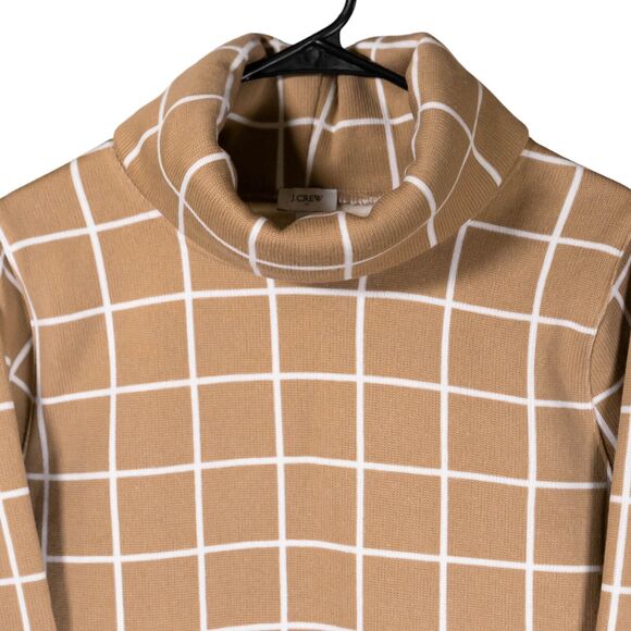 J. Crew Womens Sweater Beige White Check Plaid Turtleneck Knit Top Blouse Size M - Picture 4 of 8